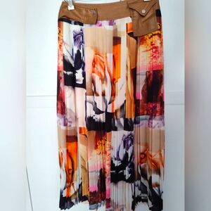 Ana Sousa Pleated Abstract Print Maxi Faux Leather Waistband Rare Find Sz  US 6